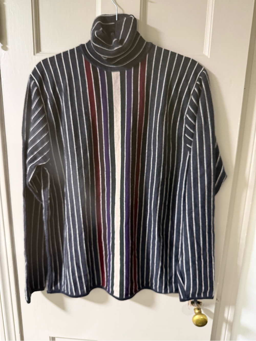 Paul Smith Navy Turtleneck with White, Purple and Burgundy Center Stripes